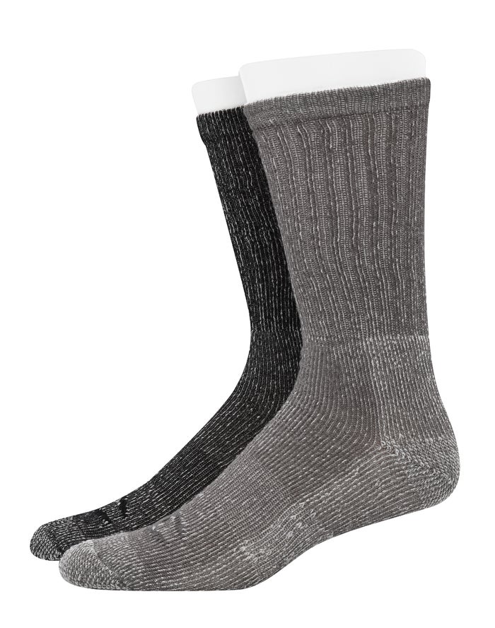 Champion Mens Socks NZ - Outdoor Midweight Crew With Wool 2-Pairs Grey/Black ( 6804-XMSGZ )